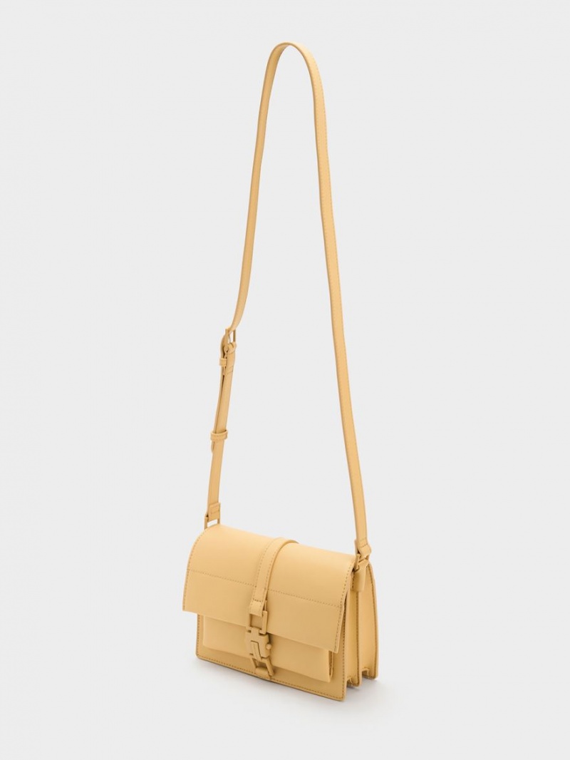 τσάντεσ χιαστί Charles And Keith Dua Buckled Μπεζ | 81739-SWNB