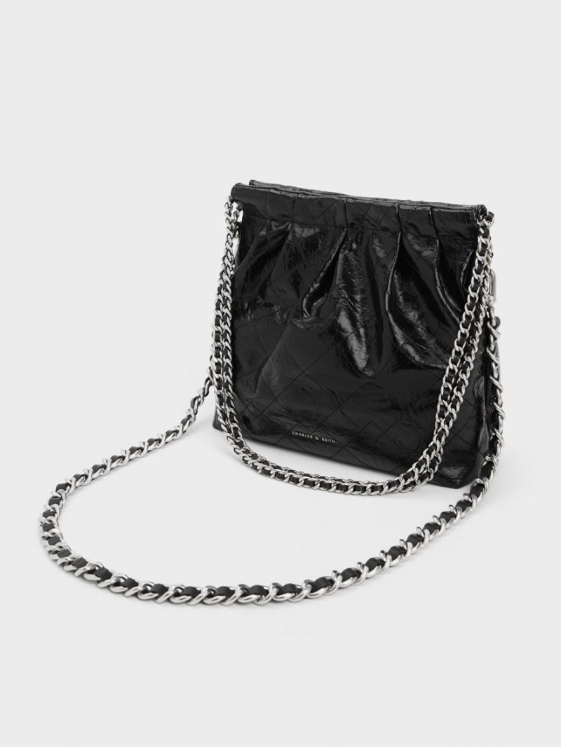 τσάντεσ ώμου Charles And Keith Duo Chain Handle μαυρα | 79162-FJRW