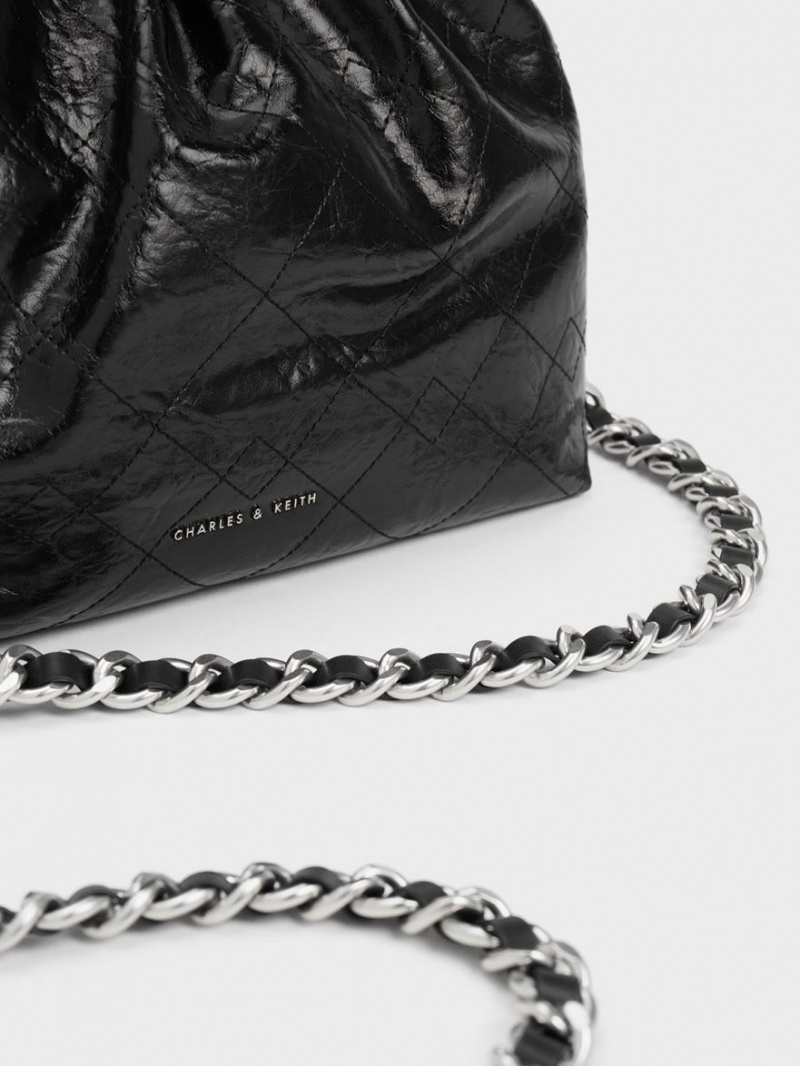 τσάντεσ ώμου Charles And Keith Duo Chain Handle μαυρα | 79162-FJRW