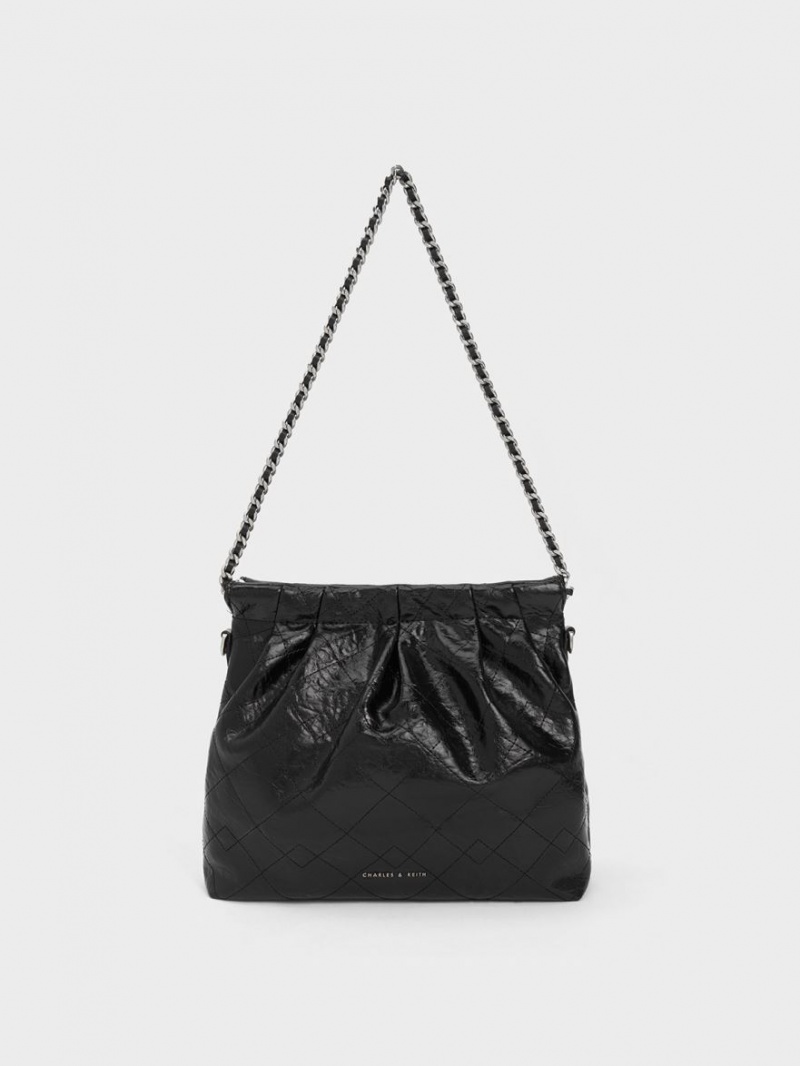 τσάντεσ ώμου Charles And Keith Duo Chain Handle μαυρα | 79162-FJRW