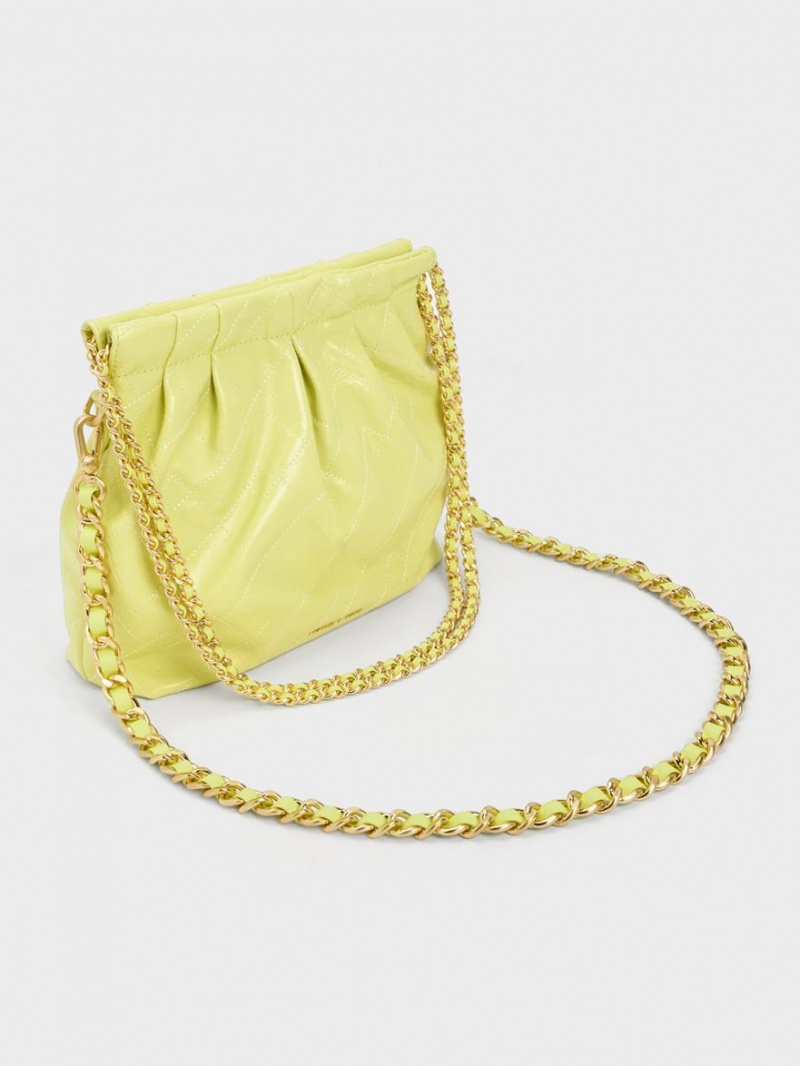 τσάντεσ ώμου Charles And Keith Duo Chain Handle κίτρινα | 91480-HWMO