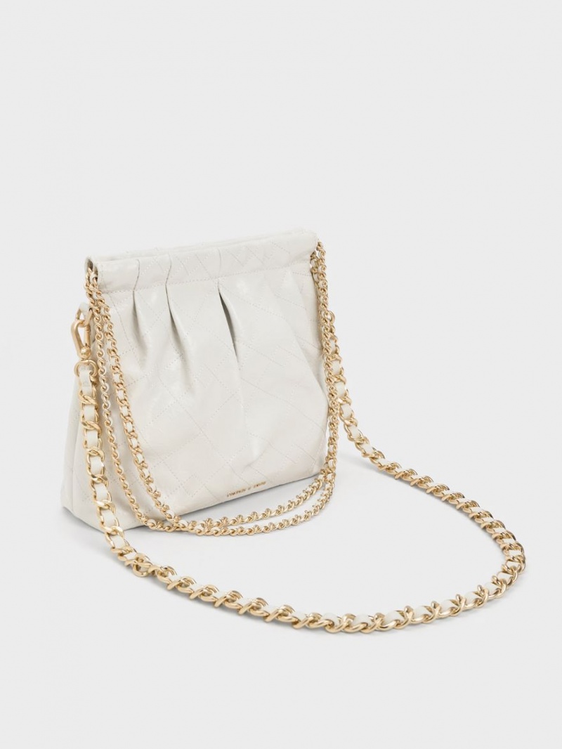 τσάντεσ ώμου Charles And Keith Duo Chain Handle ασπρα | 97536-YVDQ