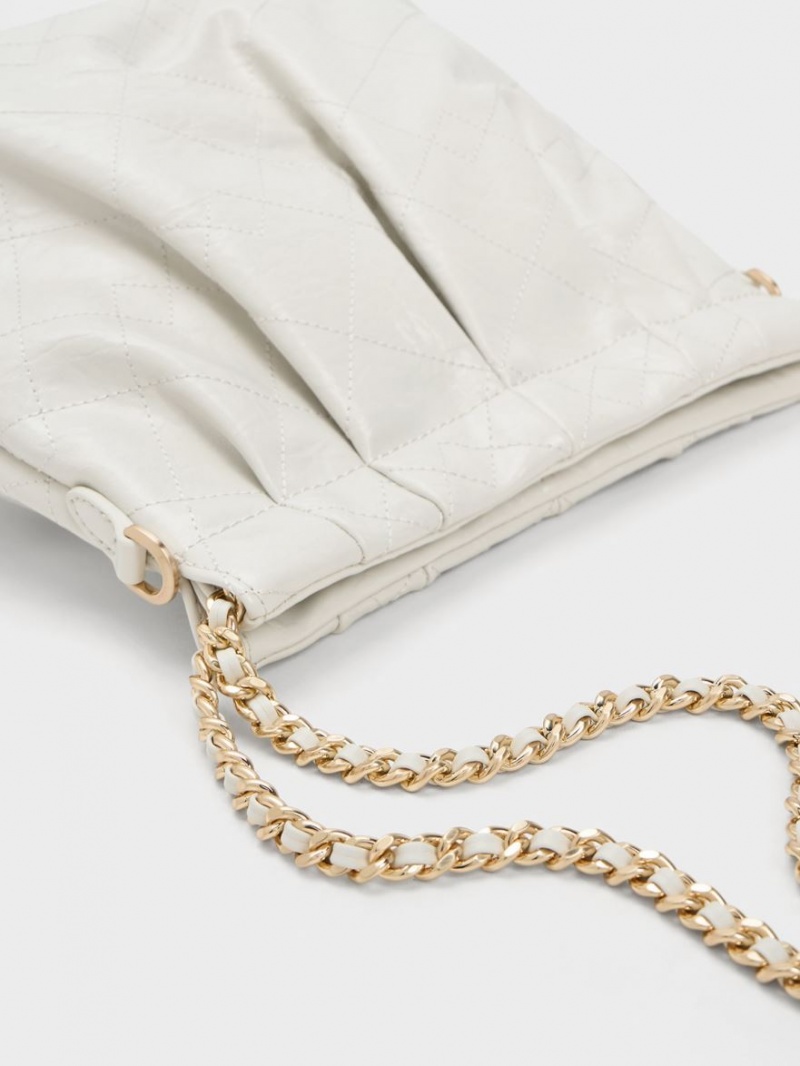 τσάντεσ ώμου Charles And Keith Duo Chain Handle ασπρα | 97536-YVDQ
