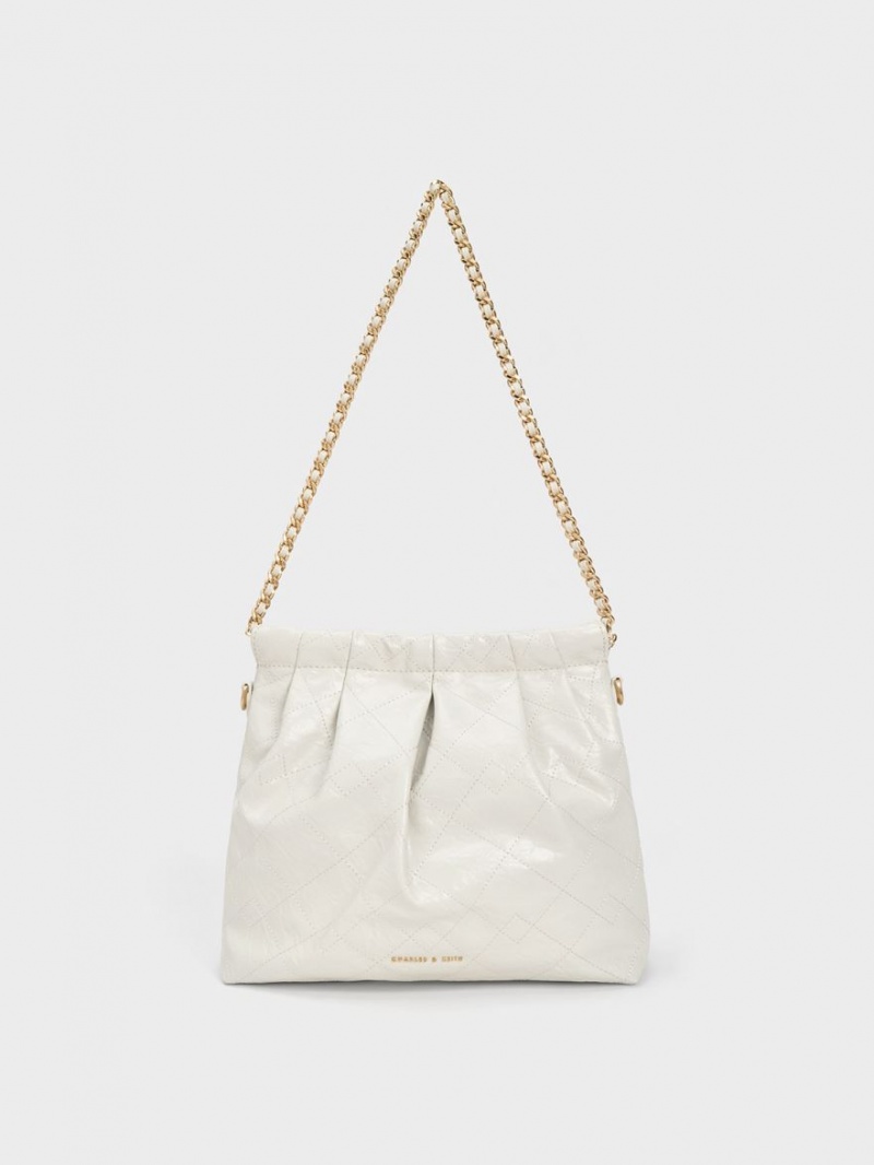τσάντεσ ώμου Charles And Keith Duo Chain Handle ασπρα | 97536-YVDQ