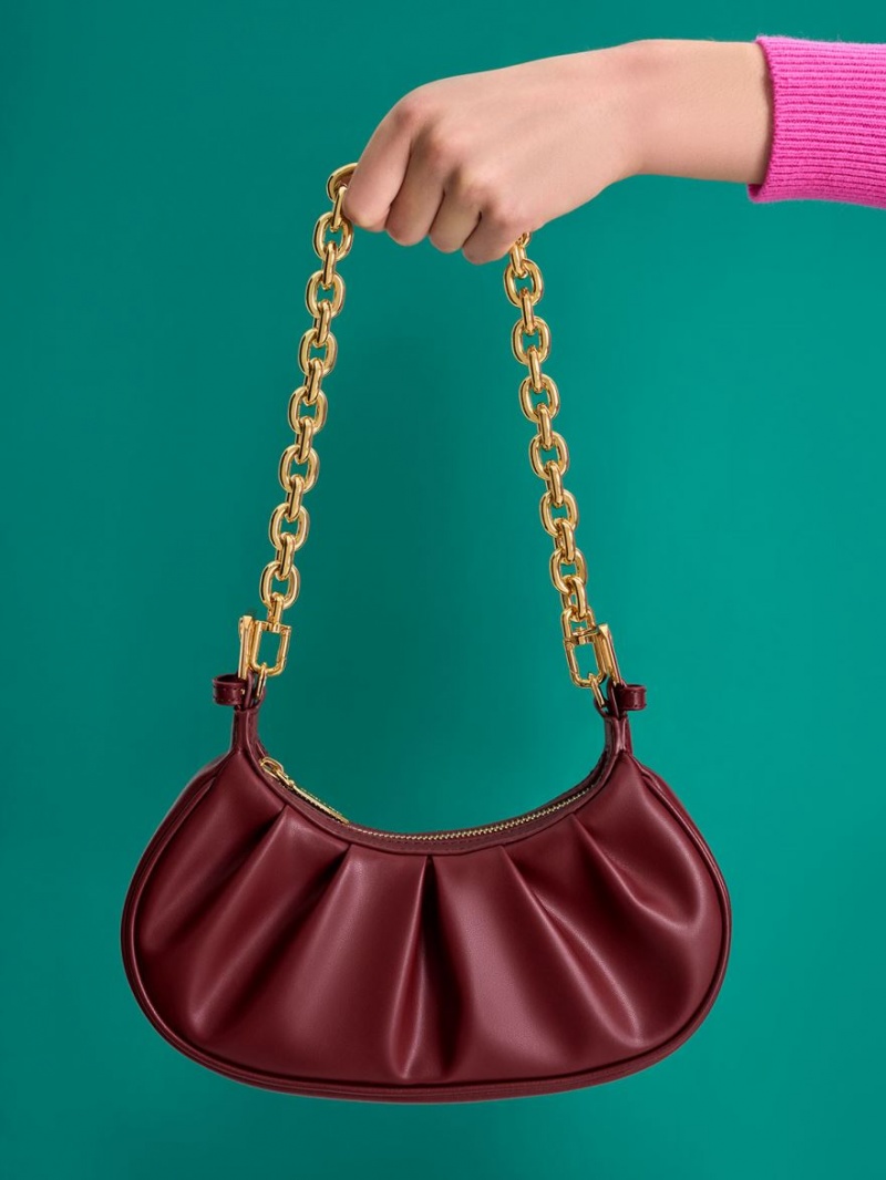 τσάντεσ ώμου Charles And Keith Duo Ruched μπορντο | 36952-EUOP