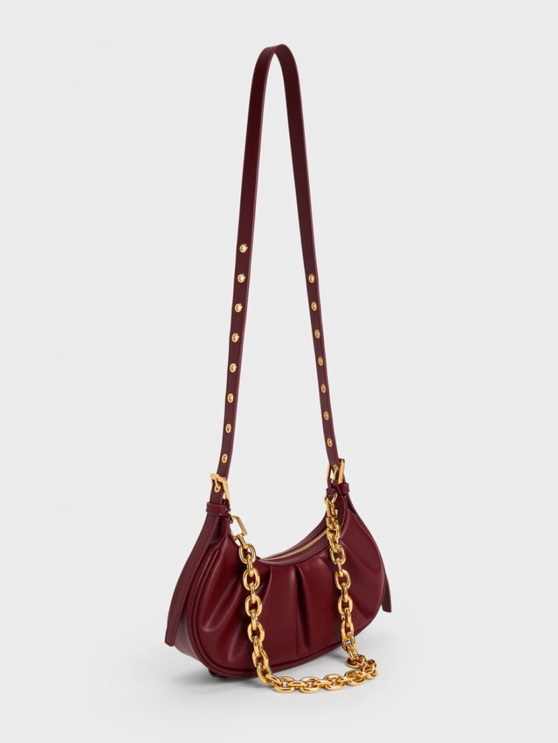 τσάντεσ ώμου Charles And Keith Duo Ruched μπορντο | 36952-EUOP