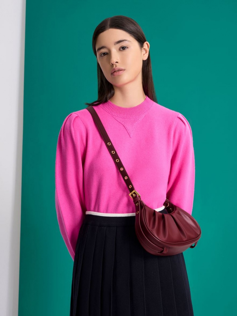 τσάντεσ ώμου Charles And Keith Duo Ruched μπορντο | 36952-EUOP