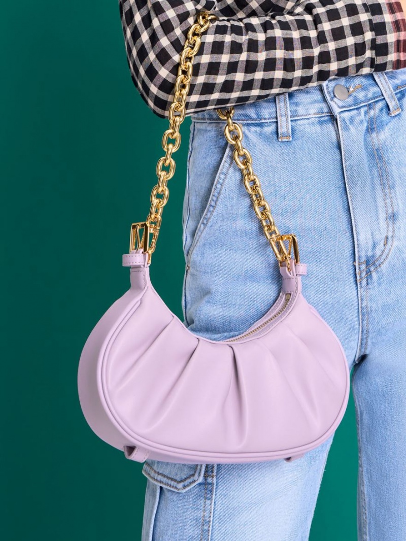 τσάντεσ ώμου Charles And Keith Duo Ruched μωβ | 61548-GJHB