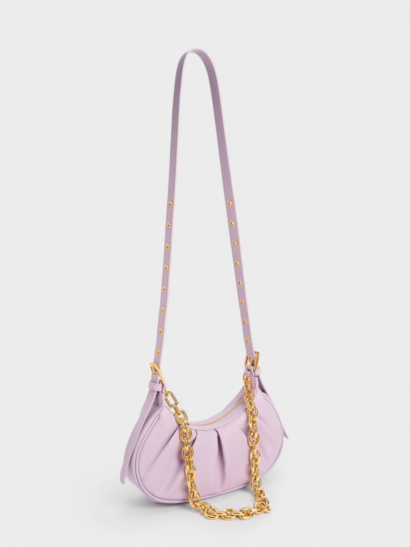 τσάντεσ ώμου Charles And Keith Duo Ruched μωβ | 61548-GJHB