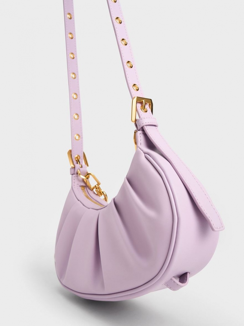 τσάντεσ ώμου Charles And Keith Duo Ruched μωβ | 61548-GJHB