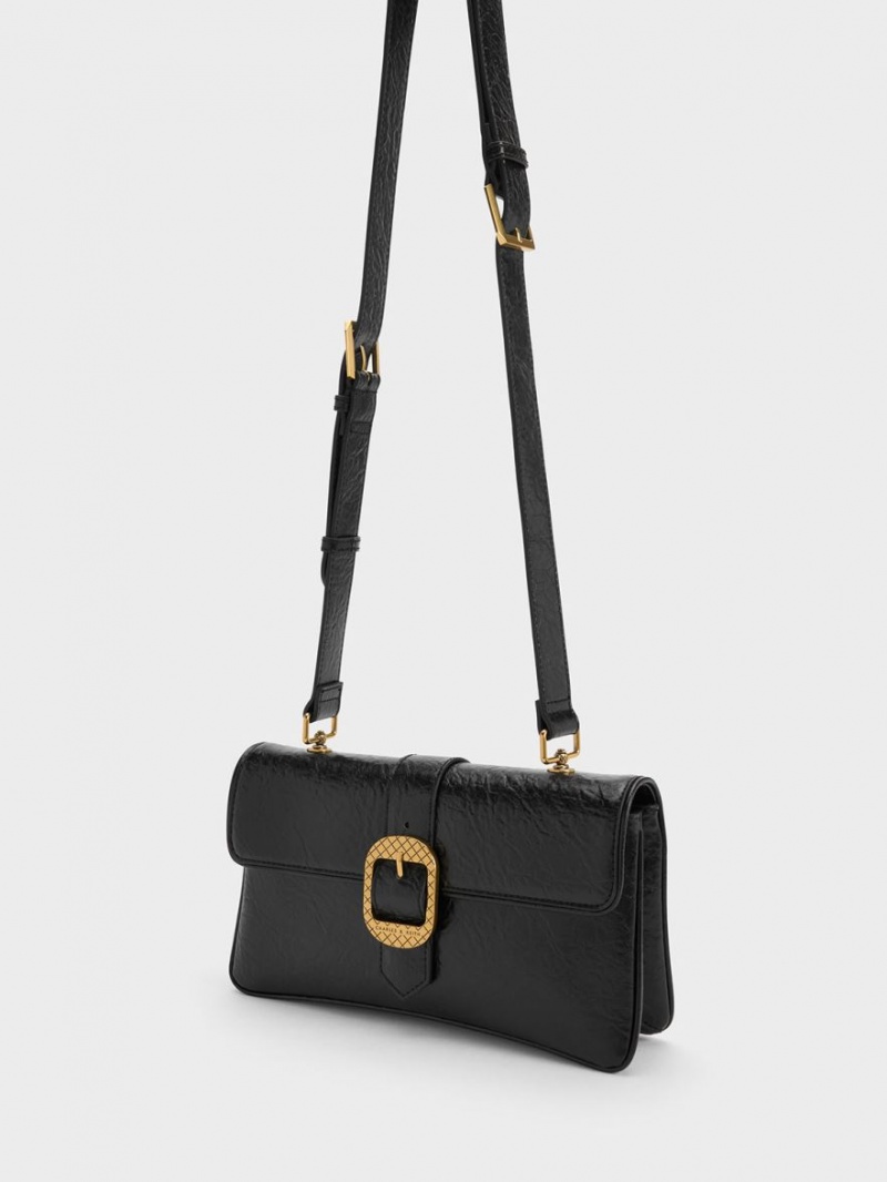 τσάντεσ ώμου Charles And Keith Eilith Buckled μαυρα | 42136-EMRO