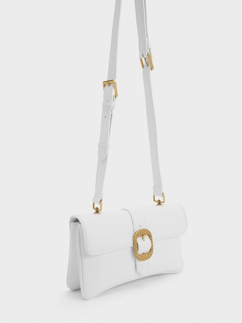 τσάντεσ ώμου Charles And Keith Eilith Buckled ασπρα | 89763-VJRH
