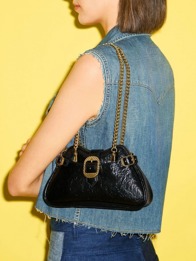 τσάντεσ ώμου Charles And Keith Eilith Chain-Handle Buckled μαυρα | 58702-QUSV
