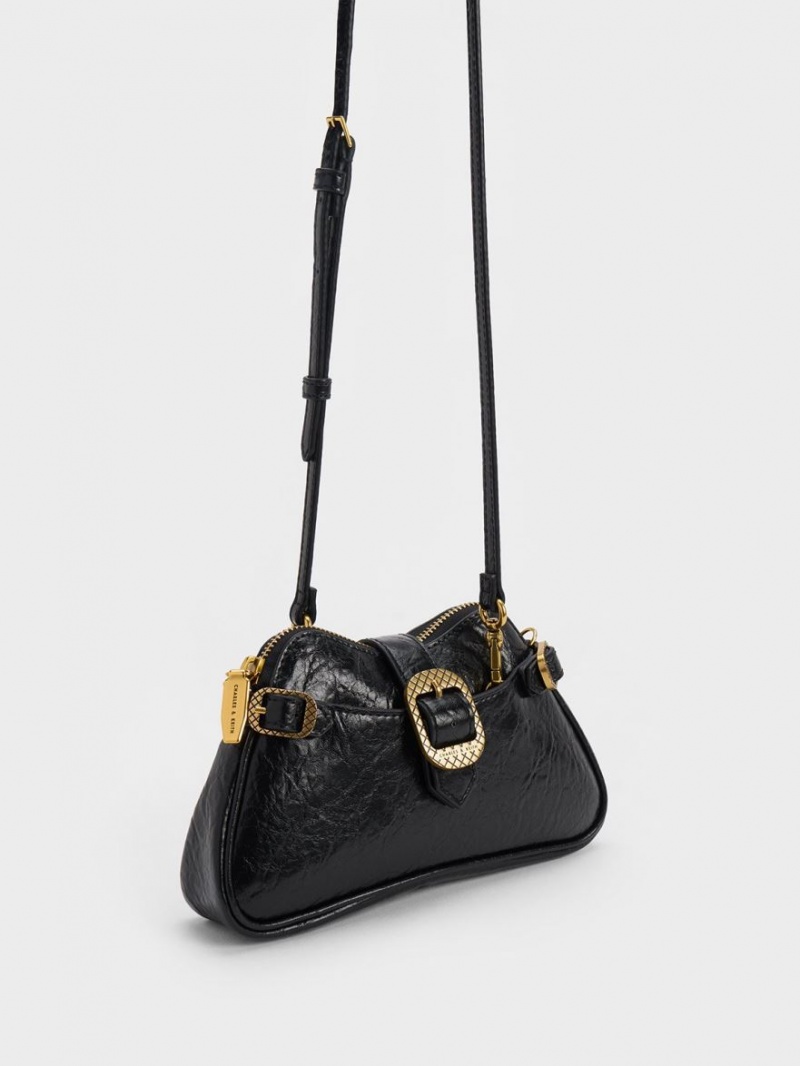 τσάντεσ ώμου Charles And Keith Eilith Chain-Handle Buckled μαυρα | 58702-QUSV