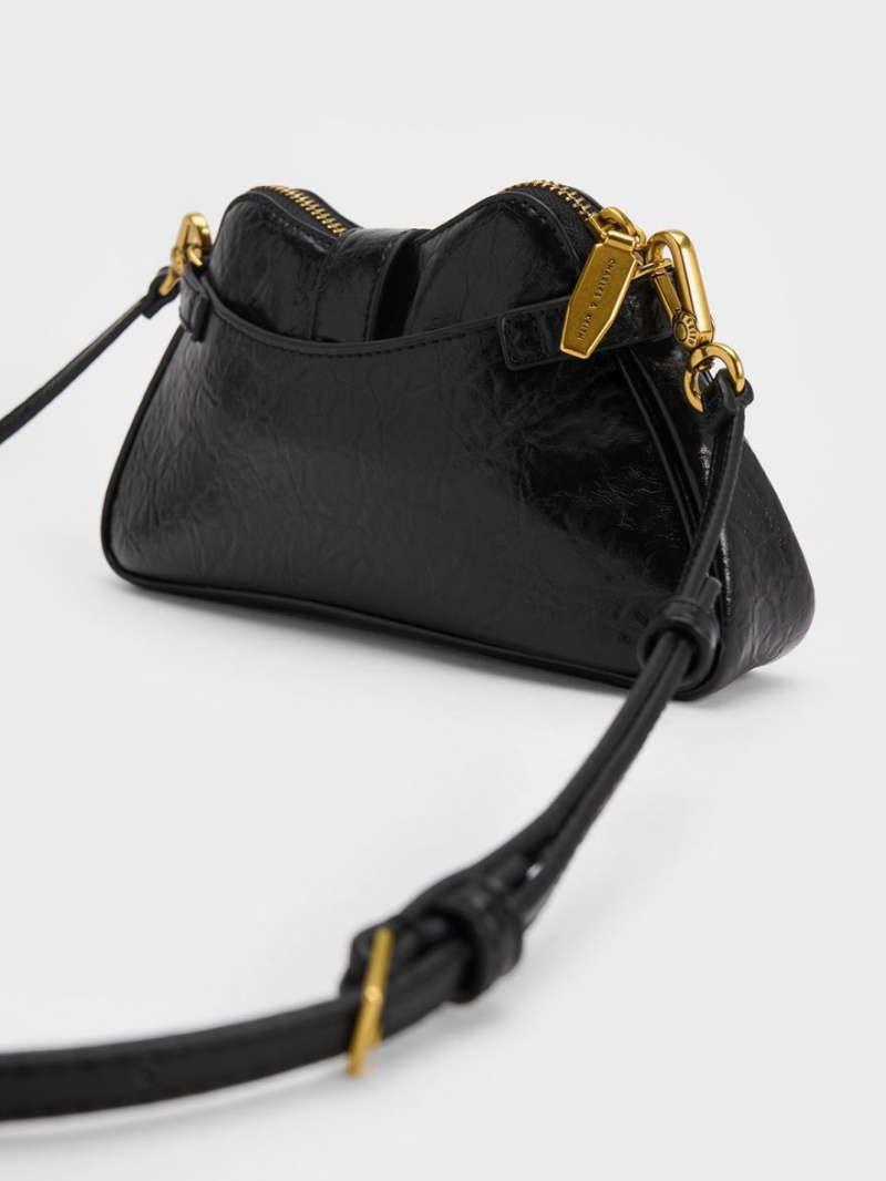 τσάντεσ ώμου Charles And Keith Eilith Chain-Handle Buckled μαυρα | 58702-QUSV