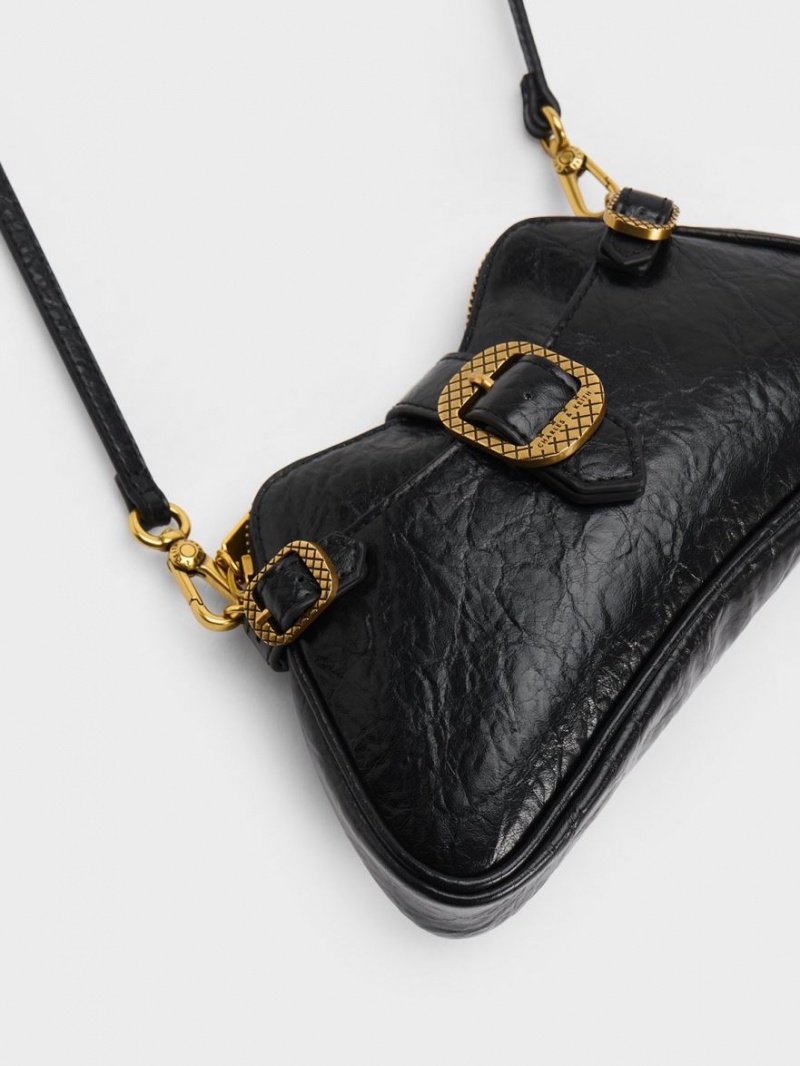 τσάντεσ ώμου Charles And Keith Eilith Chain-Handle Buckled μαυρα | 58702-QUSV