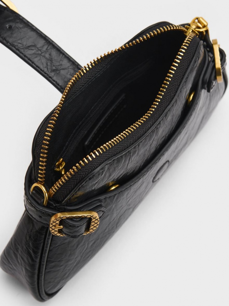 τσάντεσ ώμου Charles And Keith Eilith Chain-Handle Buckled μαυρα | 58702-QUSV