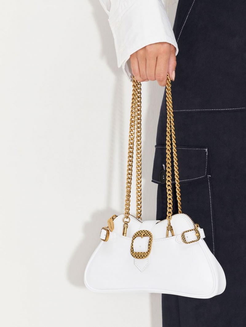 τσάντεσ ώμου Charles And Keith Eilith Chain-Handle Buckled ασπρα | 82165-LUTA