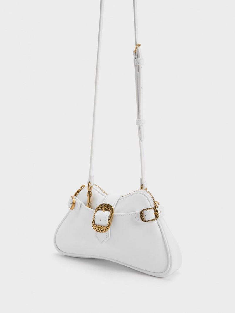 τσάντεσ ώμου Charles And Keith Eilith Chain-Handle Buckled ασπρα | 82165-LUTA