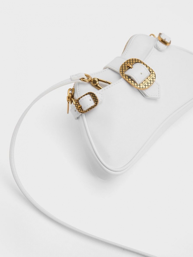 τσάντεσ ώμου Charles And Keith Eilith Chain-Handle Buckled ασπρα | 82165-LUTA