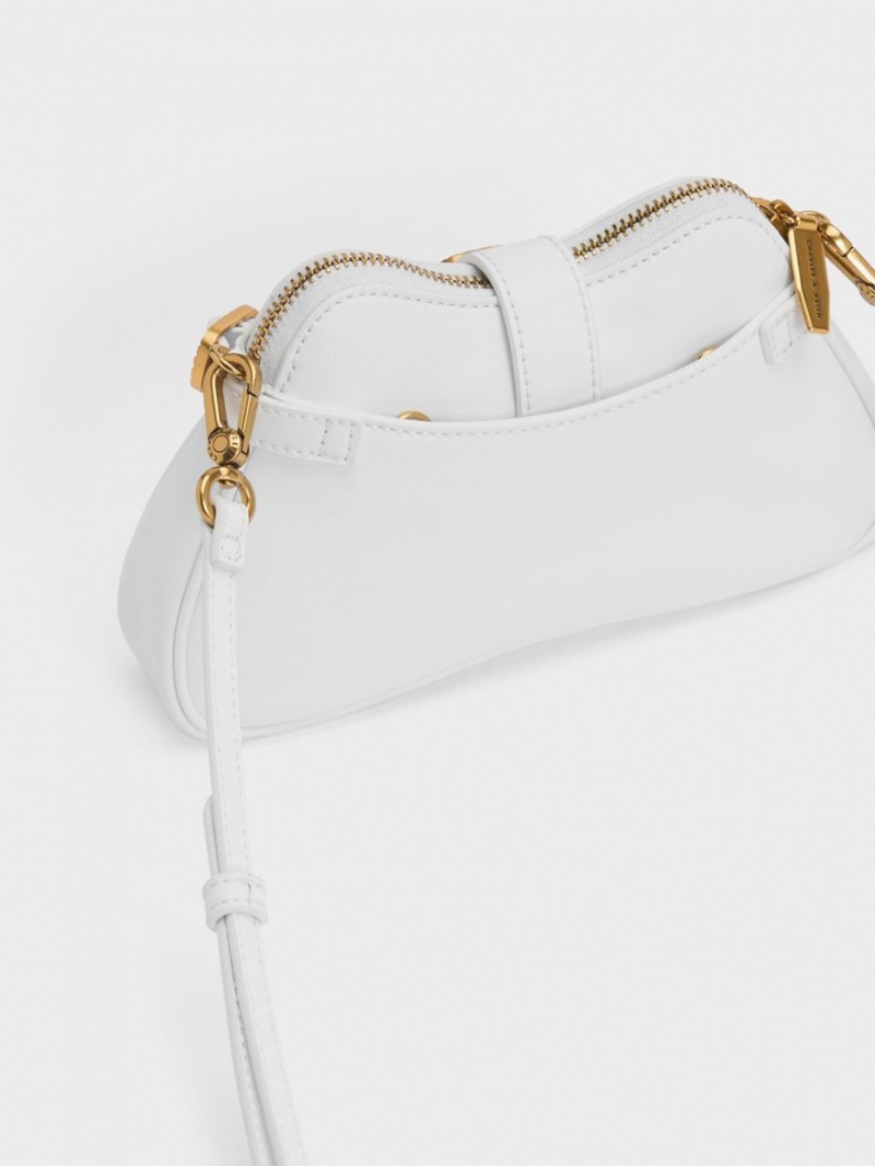 τσάντεσ ώμου Charles And Keith Eilith Chain-Handle Buckled ασπρα | 82165-LUTA