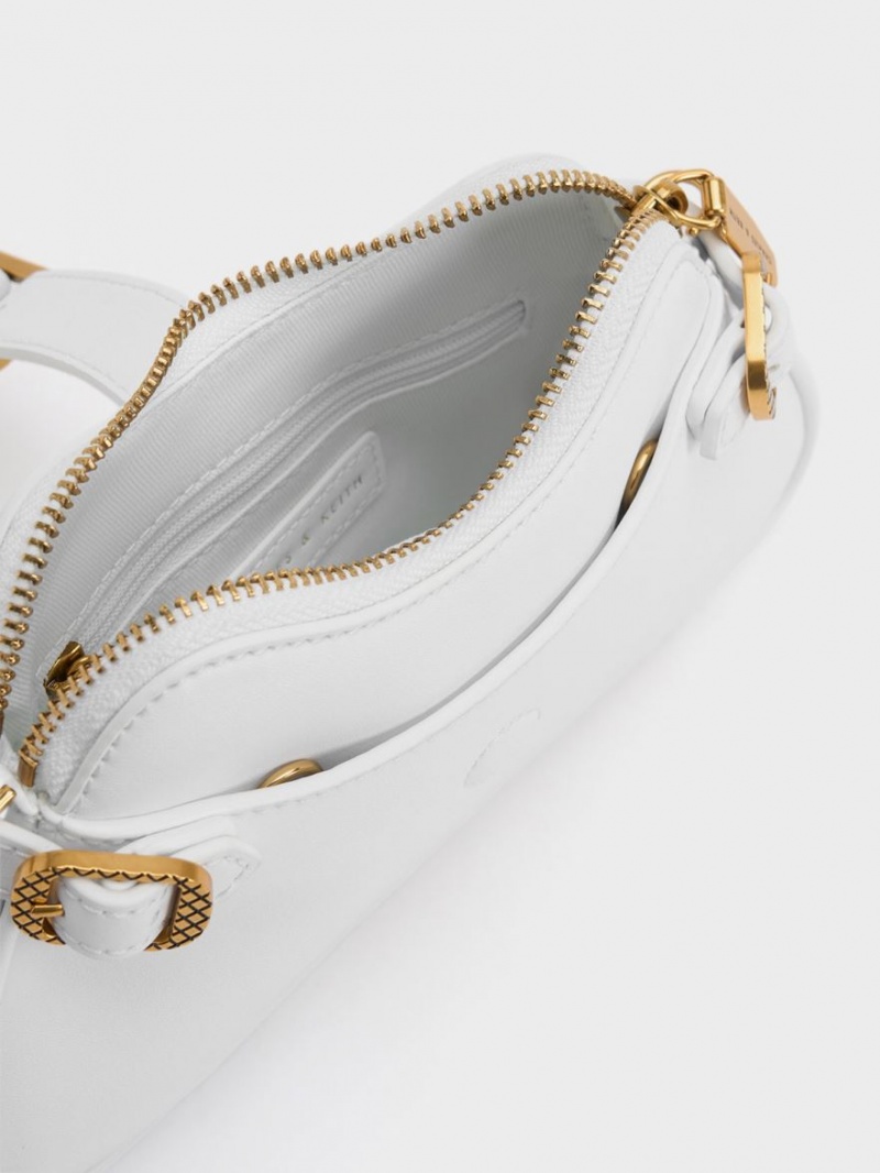 τσάντεσ ώμου Charles And Keith Eilith Chain-Handle Buckled ασπρα | 82165-LUTA