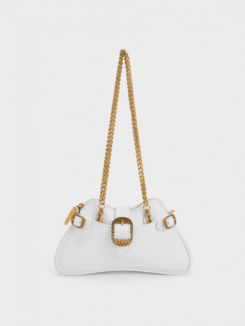 τσάντεσ ώμου Charles And Keith Eilith Chain-Handle Buckled ασπρα | 82165-LUTA