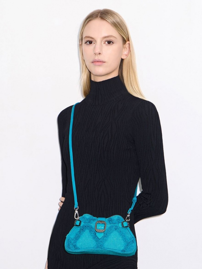 τσάντεσ ώμου Charles And Keith Eilith Chain-Handle Denim Buckled μπλε | 16032-FISD