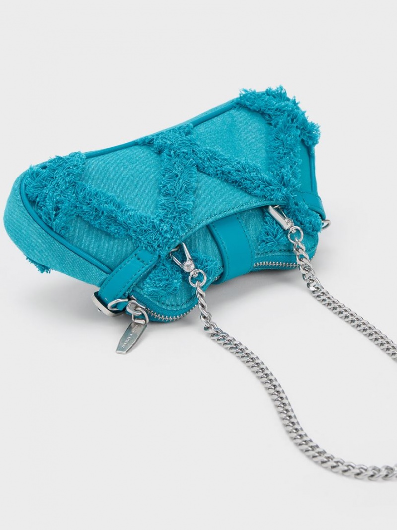 τσάντεσ ώμου Charles And Keith Eilith Chain-Handle Denim Buckled μπλε | 16032-FISD