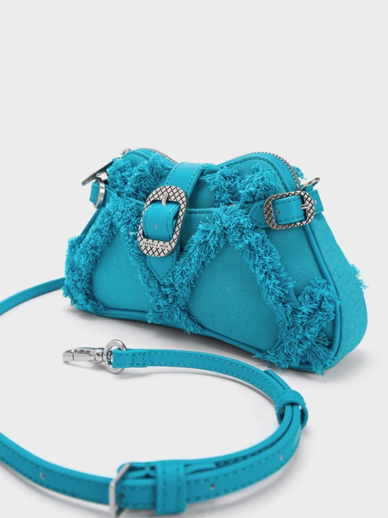 τσάντεσ ώμου Charles And Keith Eilith Chain-Handle Denim Buckled μπλε | 16032-FISD
