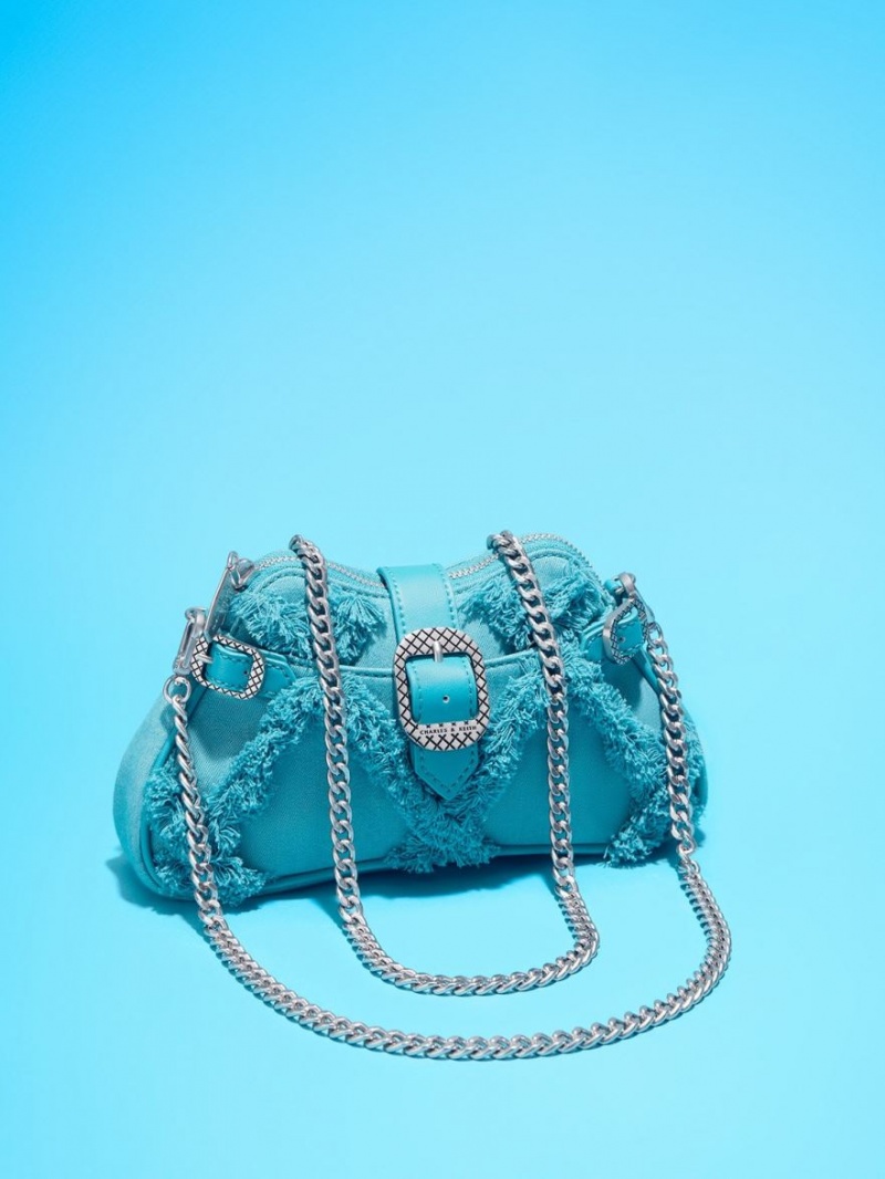 τσάντεσ ώμου Charles And Keith Eilith Chain-Handle Denim Buckled μπλε | 16032-FISD