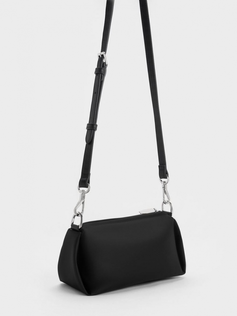 τσάντεσ χιαστί Charles And Keith Embellished Chain Handle Satin μαυρα | 87409-OTXA
