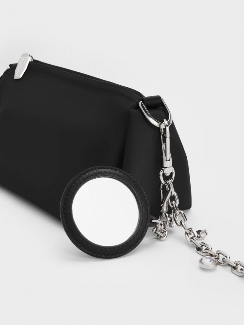 τσάντεσ χιαστί Charles And Keith Embellished Chain Handle Satin μαυρα | 87409-OTXA