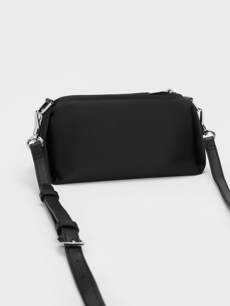 τσάντεσ χιαστί Charles And Keith Embellished Chain Handle Satin μαυρα | 87409-OTXA