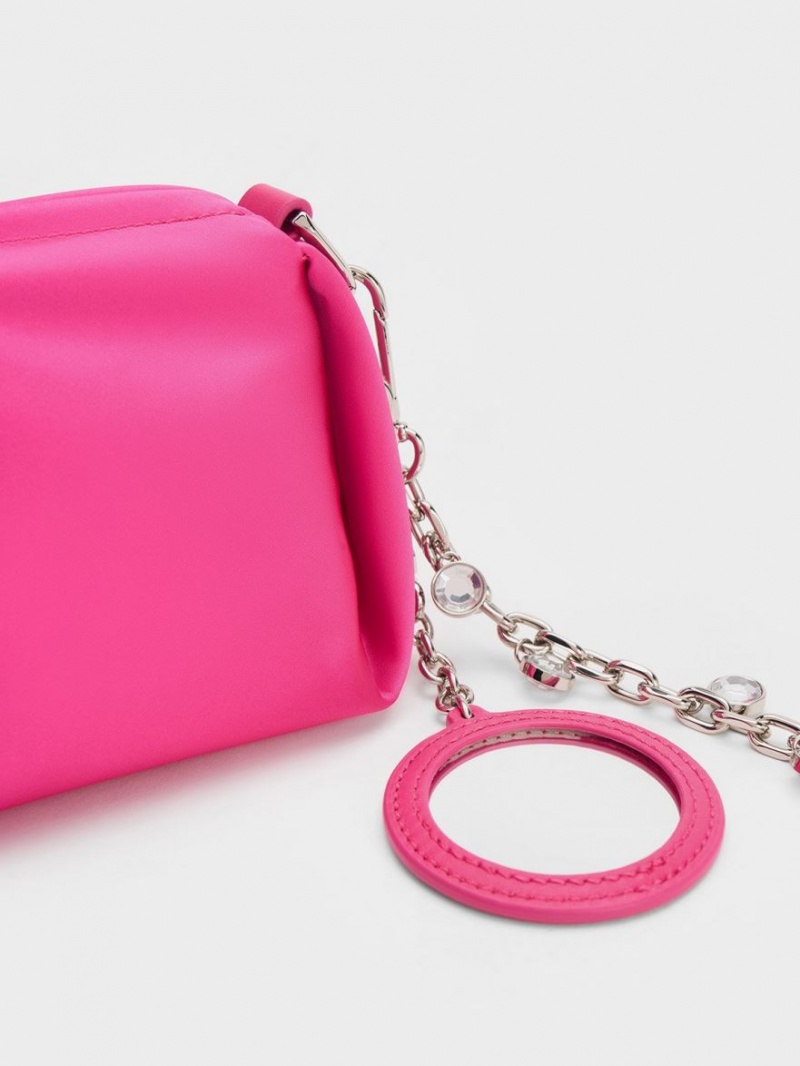 τσάντεσ χιαστί Charles And Keith Embellished Chain Handle Satin ροζ | 70932-SPAI