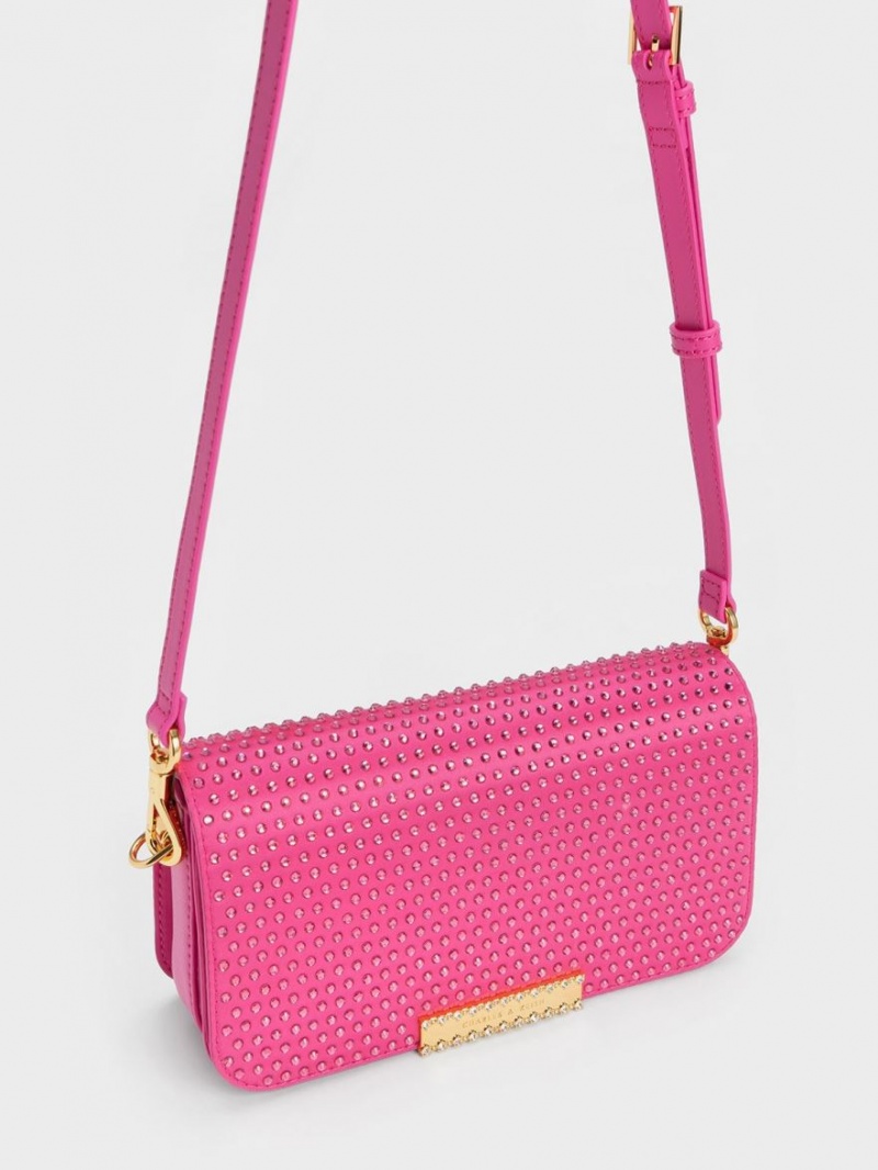 τσάντεσ ώμου Charles And Keith Embellished Chain λουρακια φουξια | 78693-XNRY