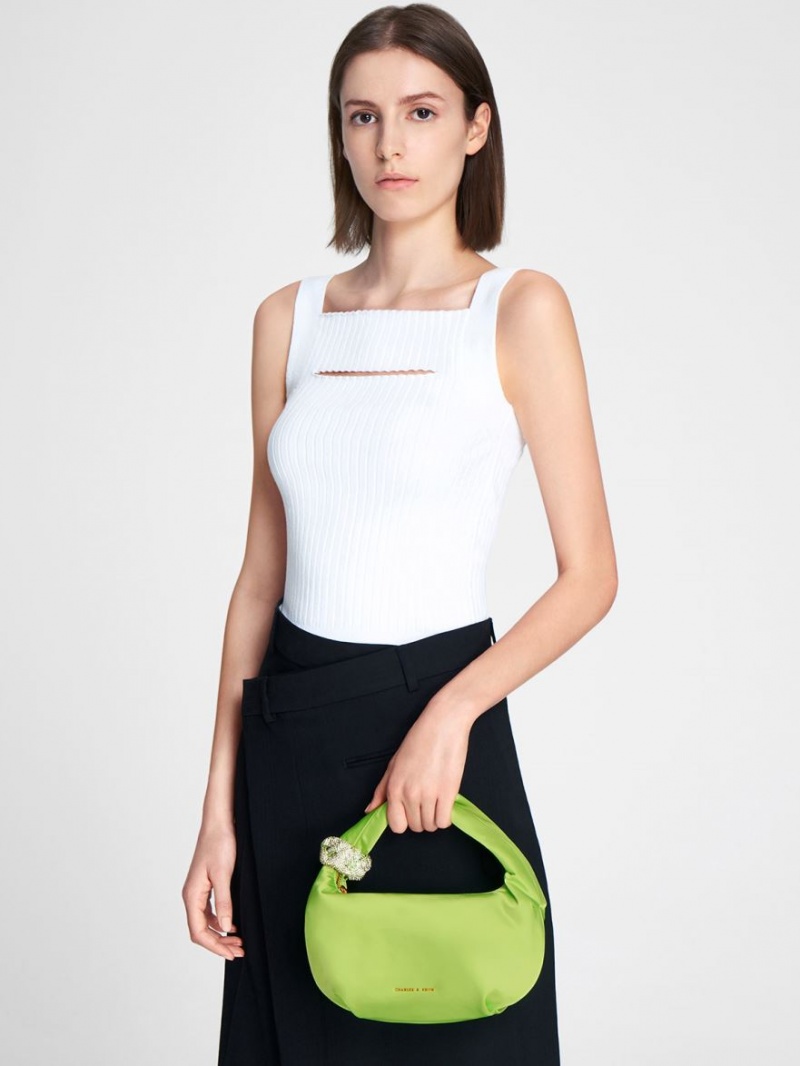 τσάντεσ ώμου Charles And Keith Embellished Satin πρασινο | 61284-MGXY