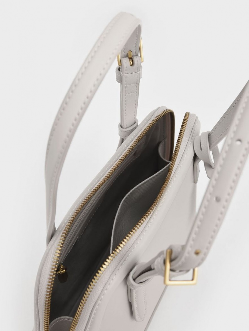 τσάντεσ ώμου Charles And Keith Enola Double Handle Structured ανοιχτο γκρι | 47395-MEJY