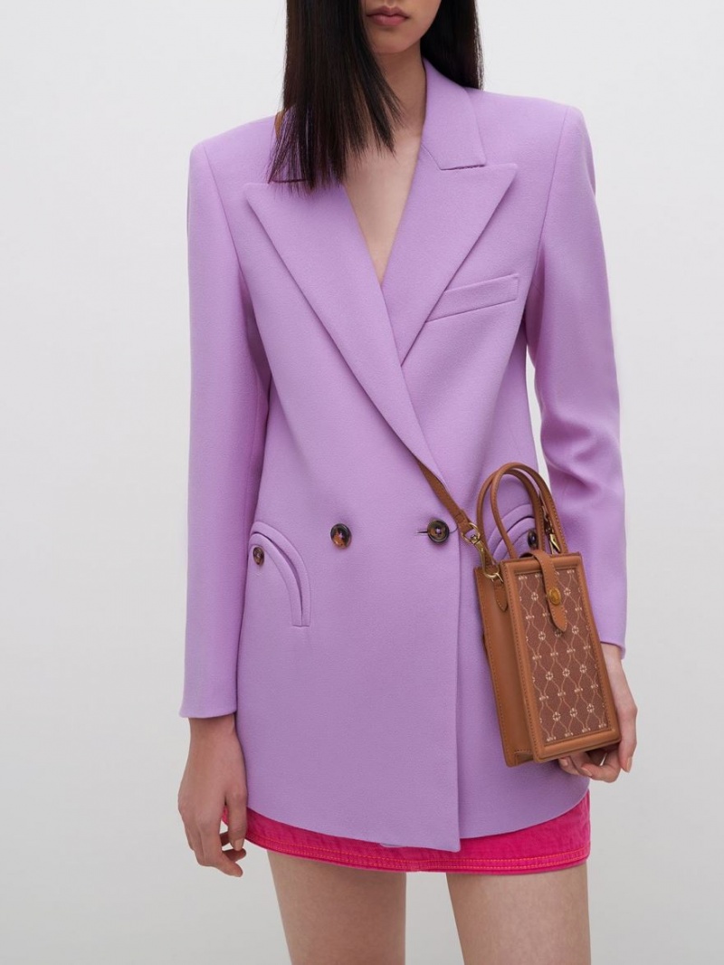 Τσάντα κινητού Charles And Keith Este Belted Printed σοκολάτα | 64153-WAOT