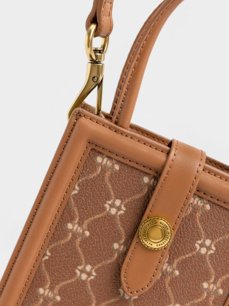 Τσάντα κινητού Charles And Keith Este Belted Printed σοκολάτα | 64153-WAOT