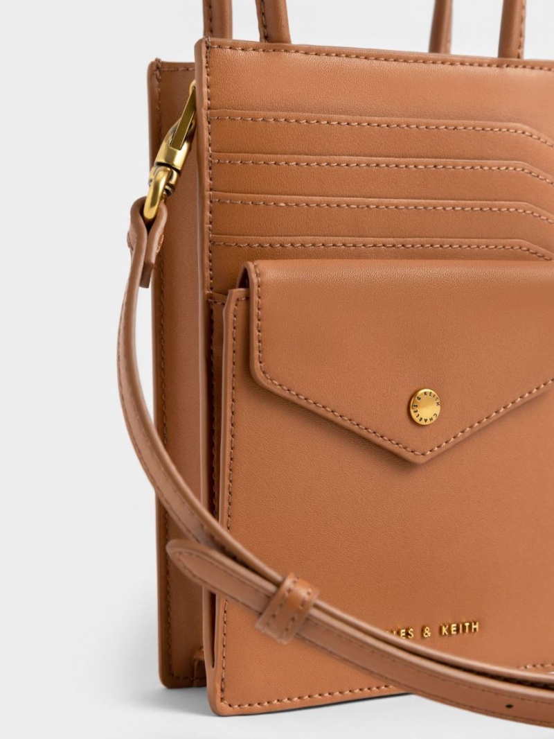Τσάντα κινητού Charles And Keith Este Belted Printed σοκολάτα | 64153-WAOT