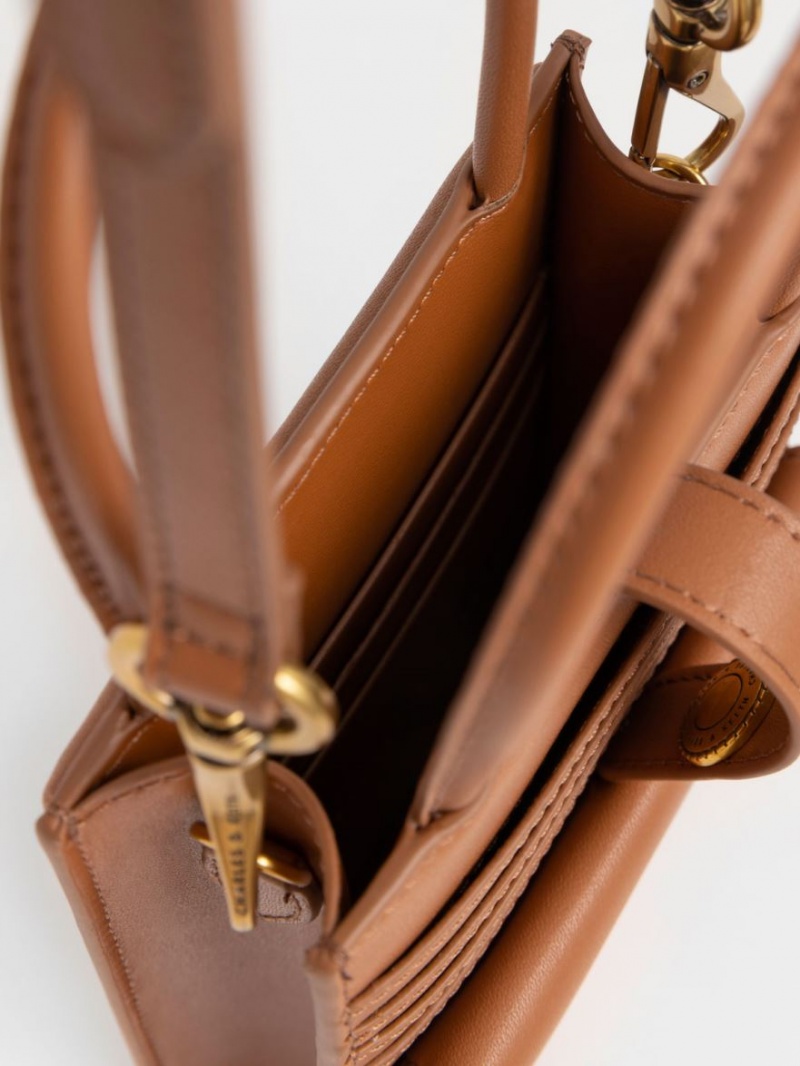 Τσάντα κινητού Charles And Keith Este Belted Printed σοκολάτα | 64153-WAOT