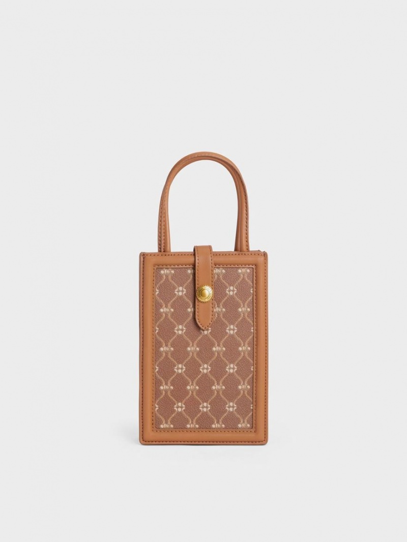 Τσάντα κινητού Charles And Keith Este Belted Printed σοκολάτα | 64153-WAOT