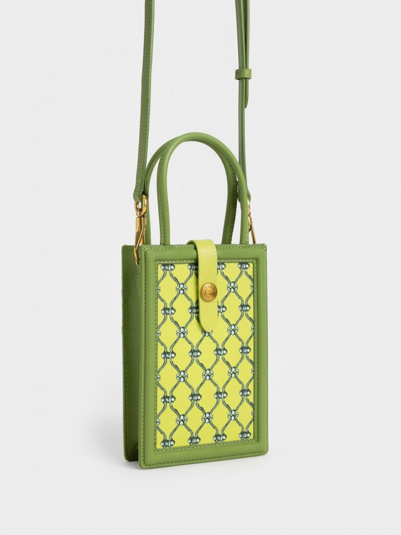 Τσάντα κινητού Charles And Keith Este Belted Printed ανοιχτο πρασινο | 79462-HDGO