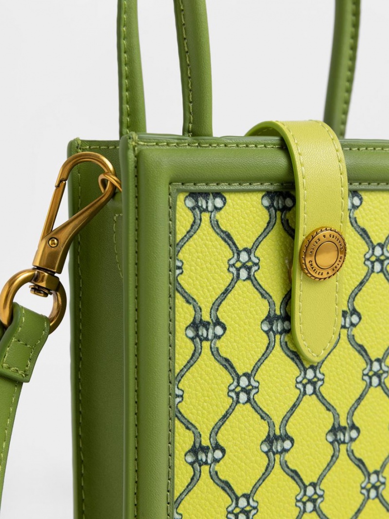 Τσάντα κινητού Charles And Keith Este Belted Printed ανοιχτο πρασινο | 79462-HDGO
