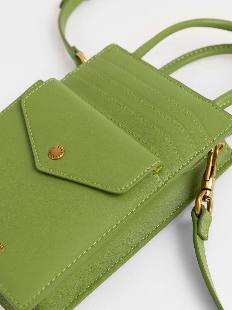 Τσάντα κινητού Charles And Keith Este Belted Printed ανοιχτο πρασινο | 79462-HDGO