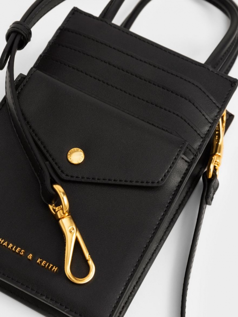 Τσάντα κινητού Charles And Keith Este Belted Tweed μαυρα | 13574-IHAJ