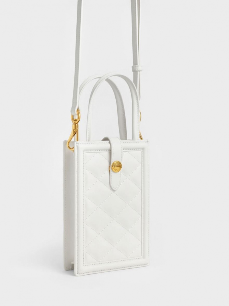 Τσάντα κινητού Charles And Keith Este Belted ασπρα | 72681-EDCS