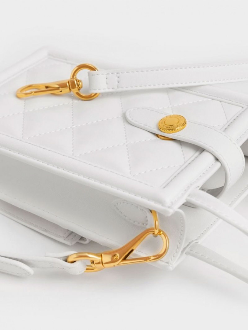Τσάντα κινητού Charles And Keith Este Belted ασπρα | 72681-EDCS