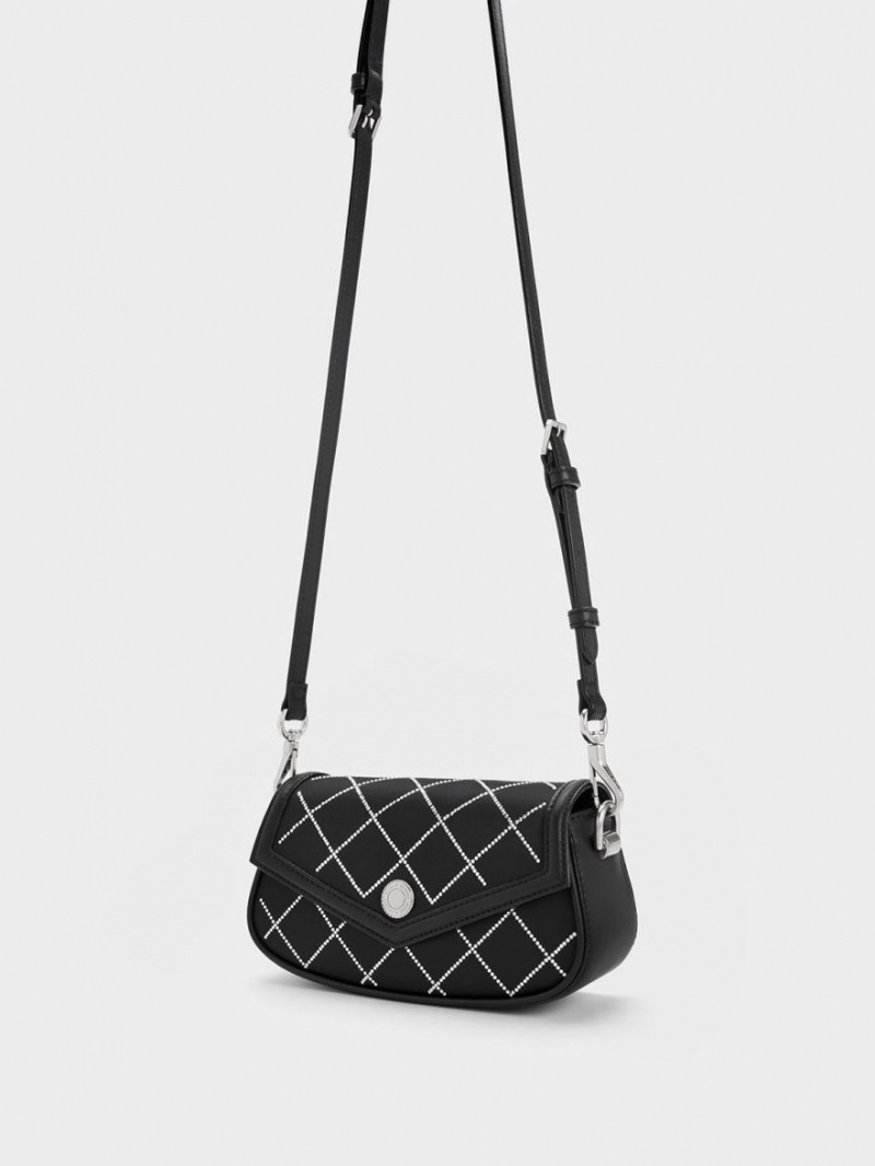 τσάντεσ ώμου Charles And Keith Este Chain Handle Satin μαυρα | 78429-GITZ